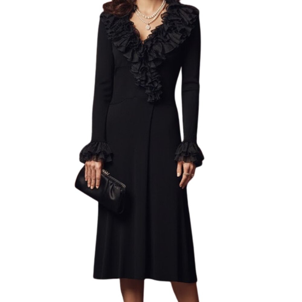 Mr Blackwell Black Ruffle Cocktail Dress Small Luxe Goth Whimsical Dark Academia